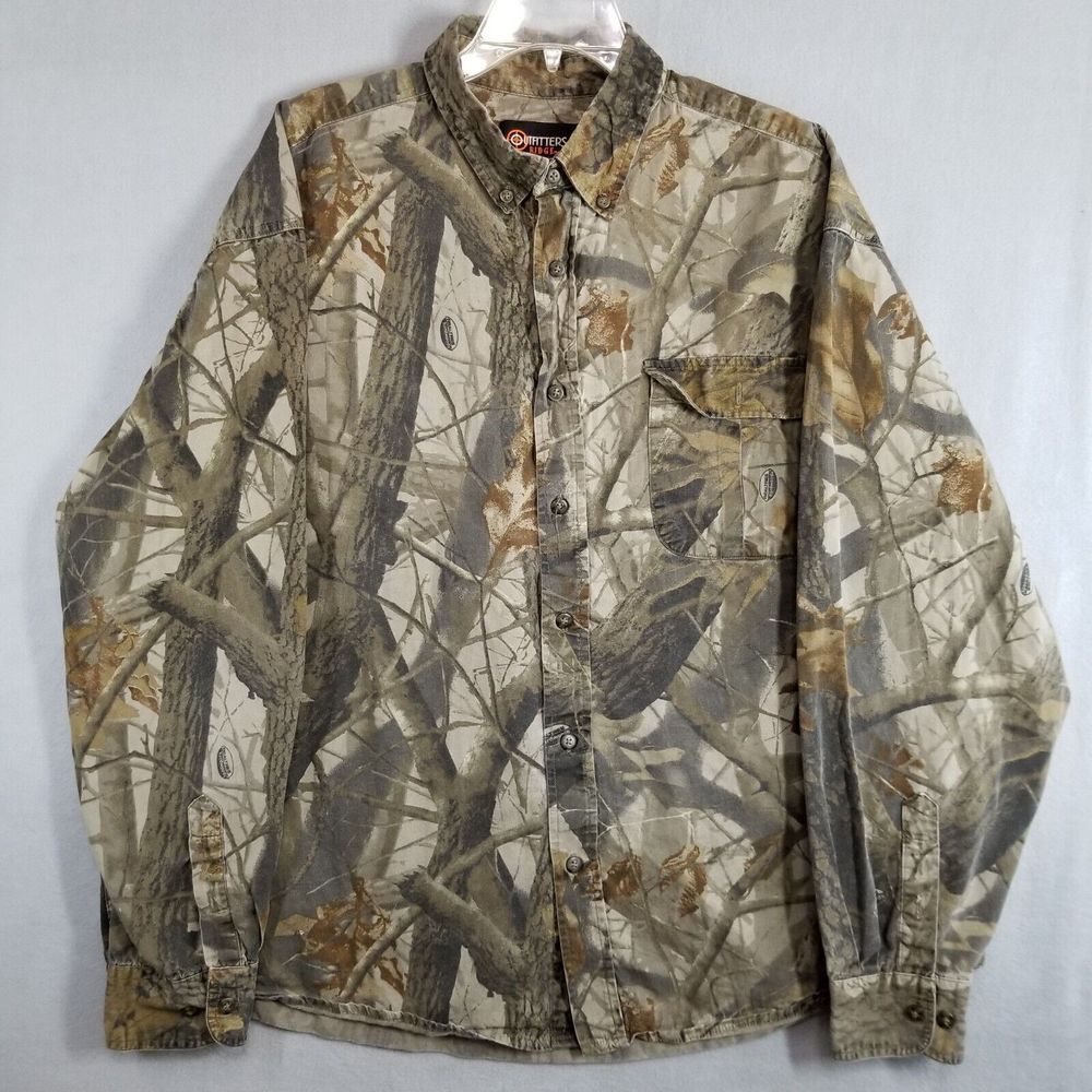 Outfitters Ridge Long Sleeve Button Shirt Mens 2XL Brown Camo Camouflage Hunting